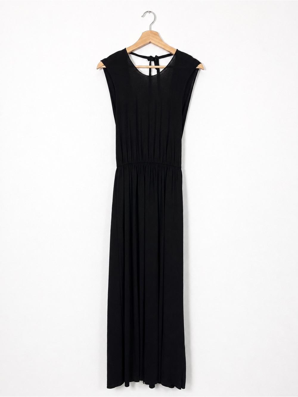 & Other Stories Black Backless Sleeveless Semi Sheer Draped Maxi Dress Size 8